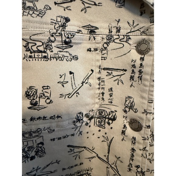 Chicos Design Art To Wear Asian Inspired Print Button Down Jacket Size 2 Cotton - Picture 2 of 10